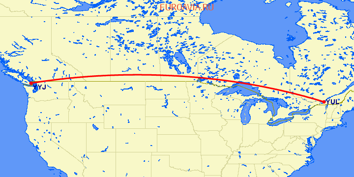 перелет Монреаль — Виктория на карте