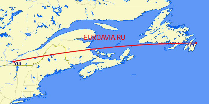 перелет Монреаль — St. Johns на карте