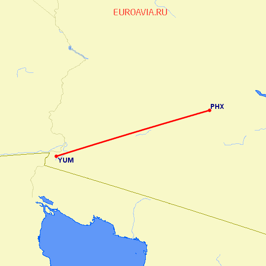 перелет Юма — Феникс на карте