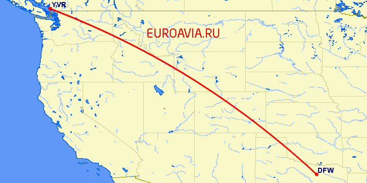 перелет Ванкувер — Даллас на карте