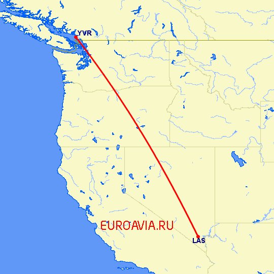 перелет Ванкувер — Лас Вегас на карте