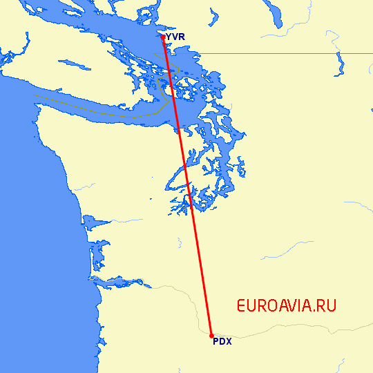 перелет Ванкувер — Портленд на карте