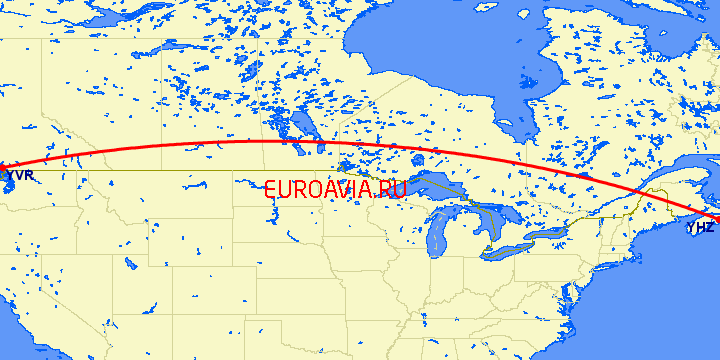 перелет Ванкувер — Галифакс на карте