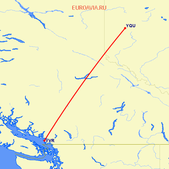 перелет Ванкувер — Grande Prairie на карте