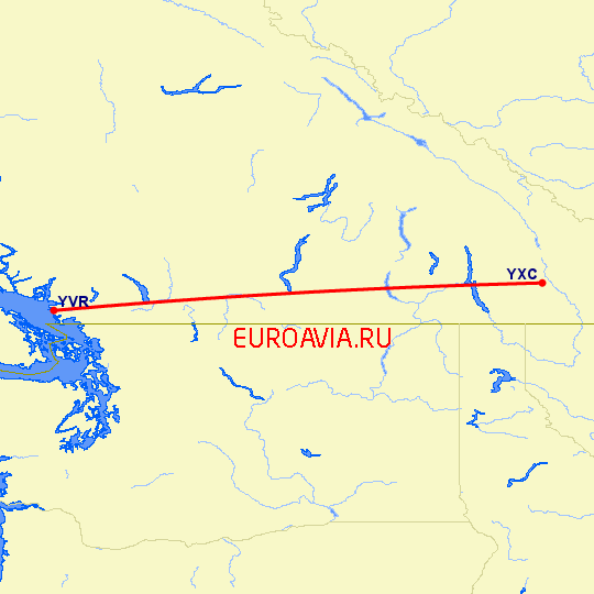 перелет Ванкувер — Кранбрук на карте