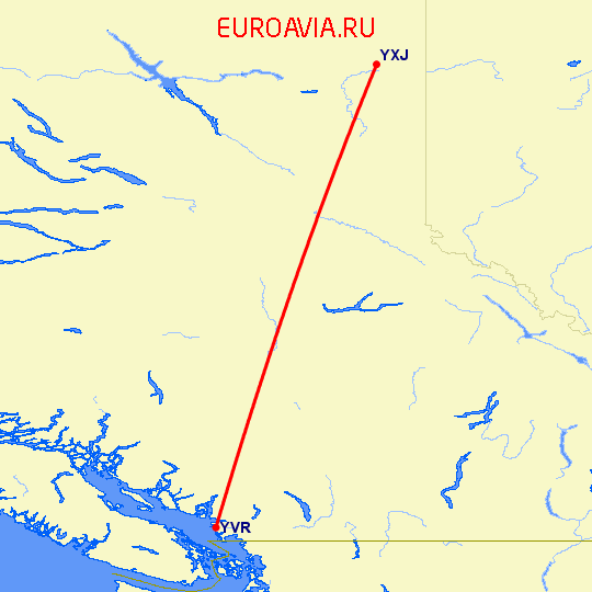 перелет Ванкувер — Fort St John на карте