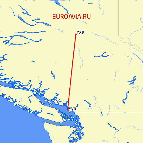 перелет Ванкувер — Принс Джордж на карте