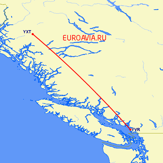 перелет Ванкувер — Terrace на карте