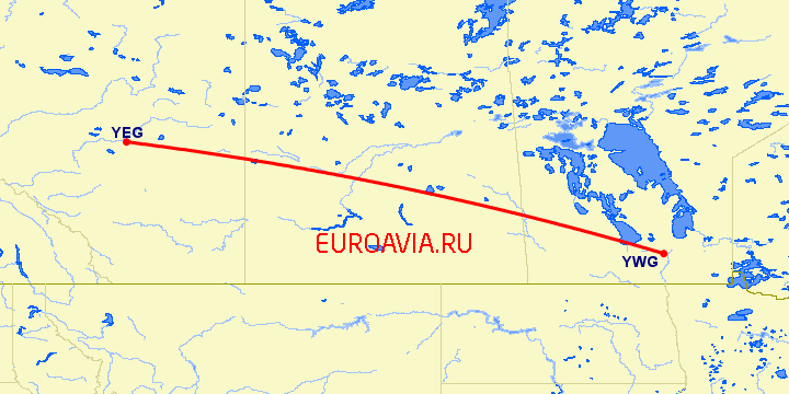 перелет Виннипег — Эдмонтон на карте