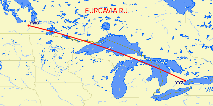перелет Виннипег — Торонто на карте
