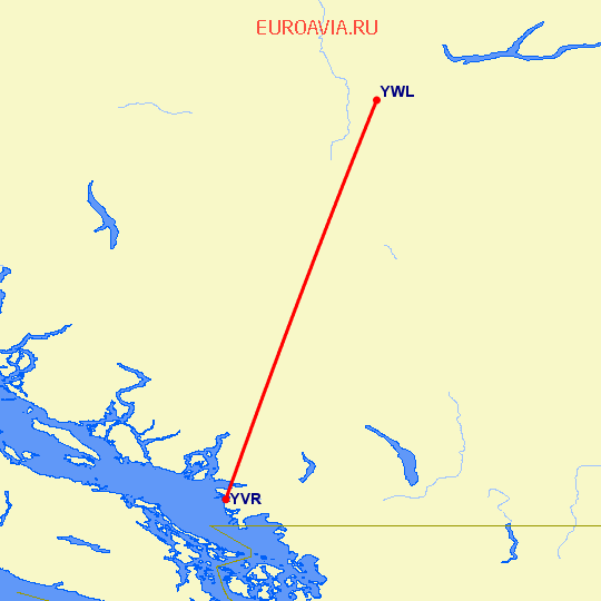 перелет Williams Lake — Ванкувер на карте