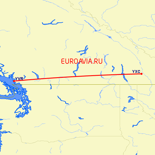 перелет Кранбрук — Ванкувер на карте