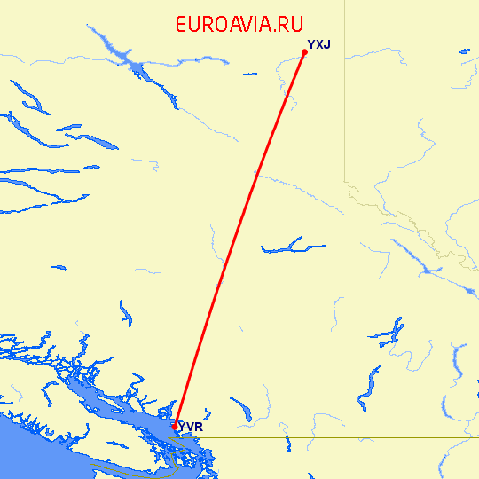 перелет Fort St John — Ванкувер на карте