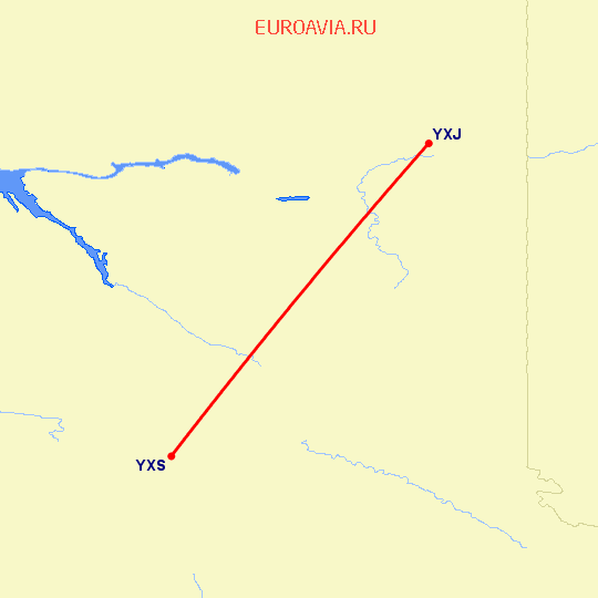 перелет Fort St John — Принс Джордж на карте