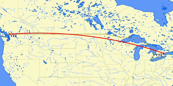 перелет Abbotsford — Торонто на карте