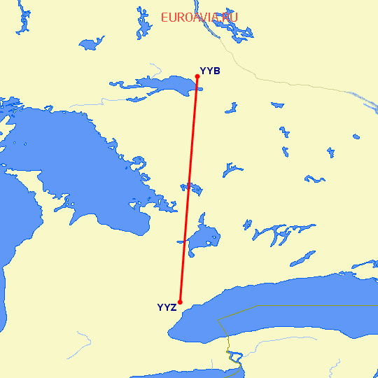 перелет Норт Бэй — Торонто на карте