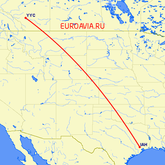 перелет Калгари — Хьюстон на карте