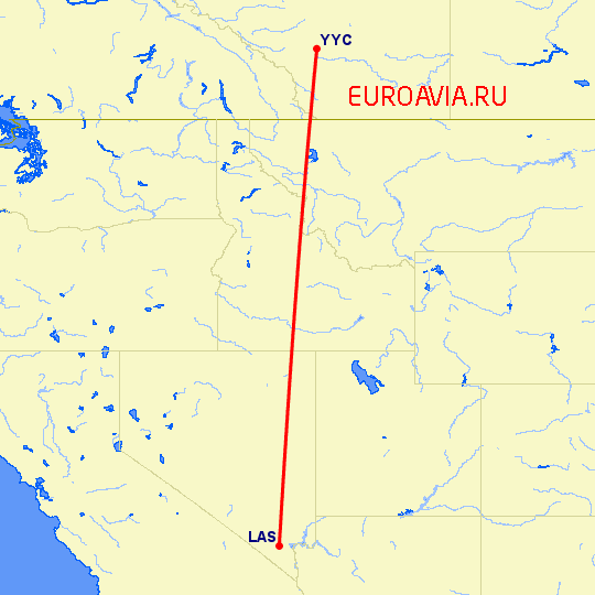 перелет Калгари — Лас Вегас на карте