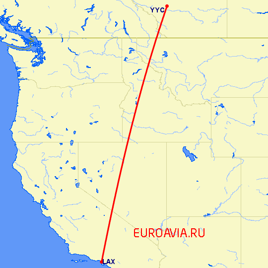 перелет Калгари — Лос Анджелес на карте