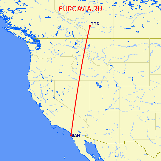 перелет Калгари — Сан Диего на карте