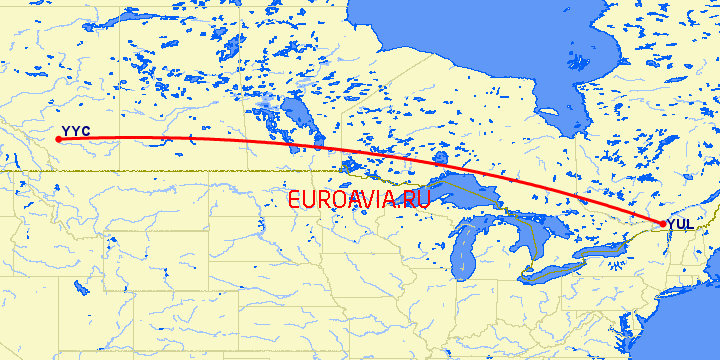 перелет Калгари — Монреаль на карте