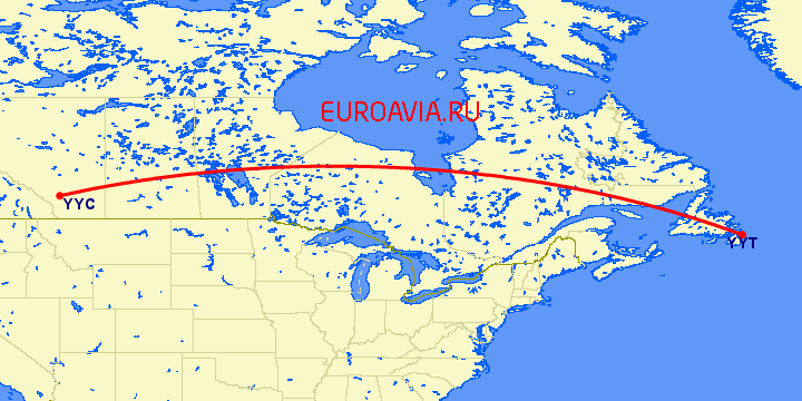 перелет Калгари — St. Johns на карте