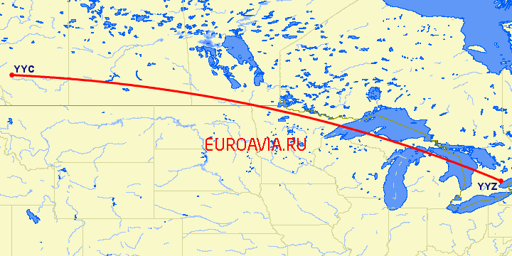перелет Калгари — Торонто на карте