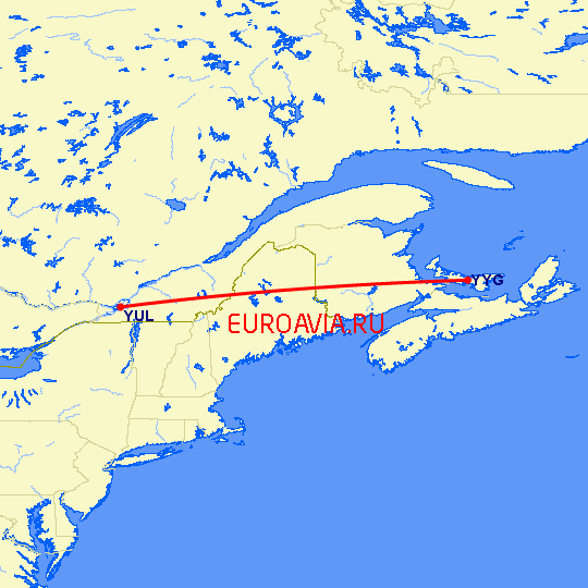 перелет Charlottetown — Монреаль на карте