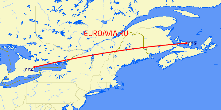 перелет Charlottetown — Торонто на карте