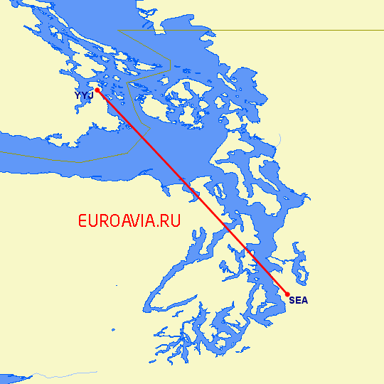 перелет Виктория — Сиэтл на карте
