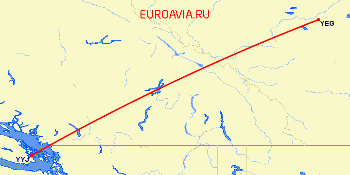 перелет Виктория — Эдмонтон на карте