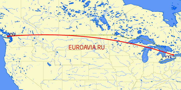 перелет Виктория — Торонто на карте