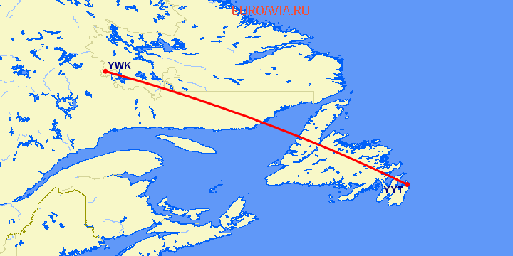 перелет St. Johns — Wabush на карте