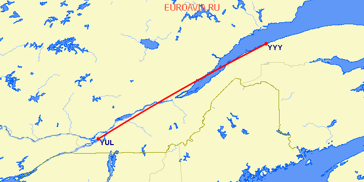 перелет Mont Joli — Монреаль на карте