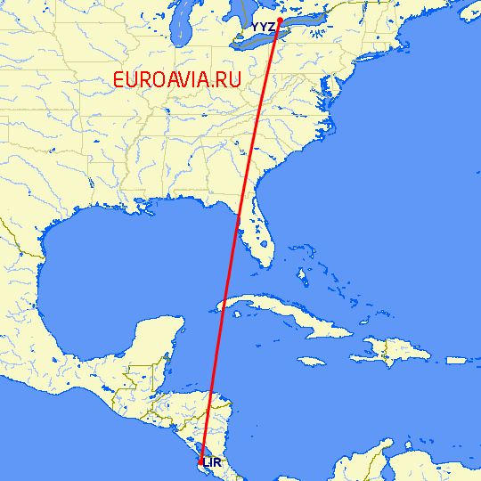 перелет Торонто — Либерия на карте