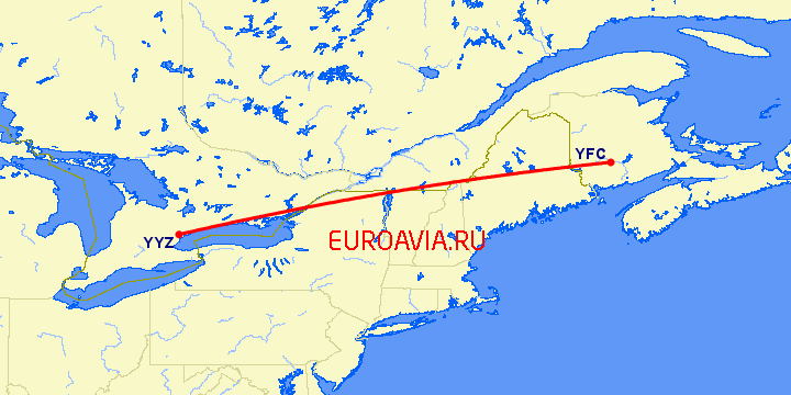 перелет Торонто — Фредериктон на карте