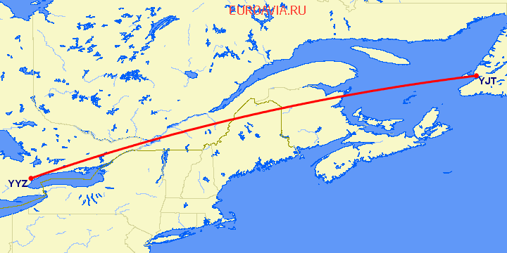 перелет Торонто — Stephenville на карте