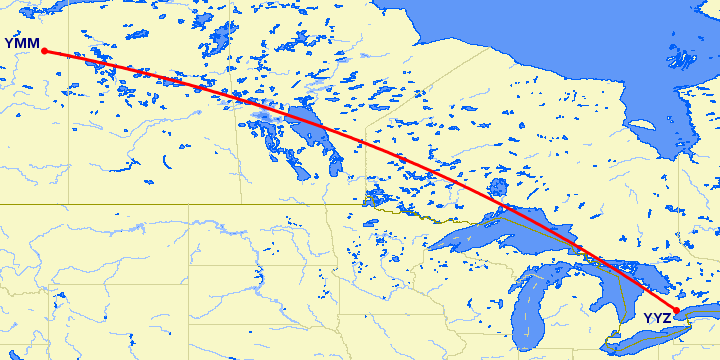 перелет Торонто — Fort Mcmurray на карте