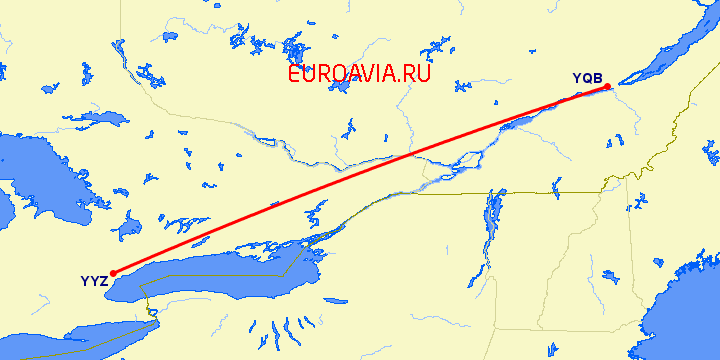 перелет Торонто — Квебек на карте