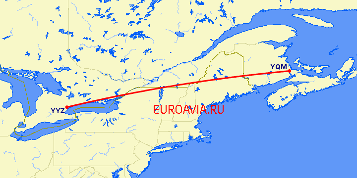 перелет Торонто — Монктон на карте