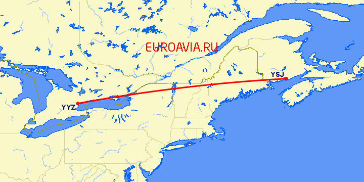 перелет Торонто — Сент Джон на карте
