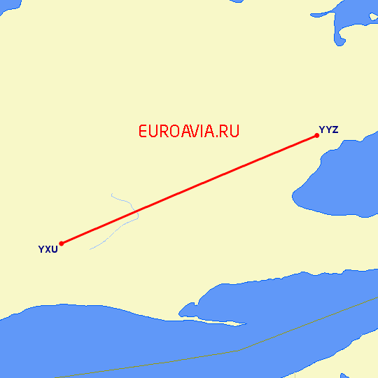 перелет Торонто — Лондон на карте