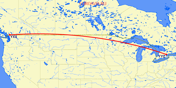 перелет Торонто — Abbotsford на карте