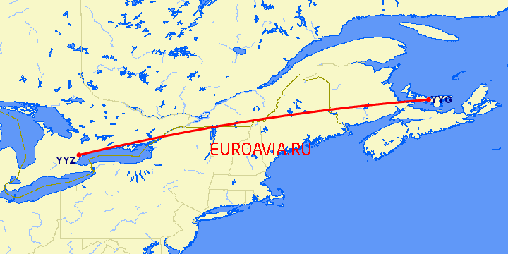 перелет Торонто — Charlottetown на карте