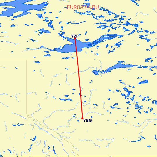 перелет Йеллоунайф — Эдмонтон на карте