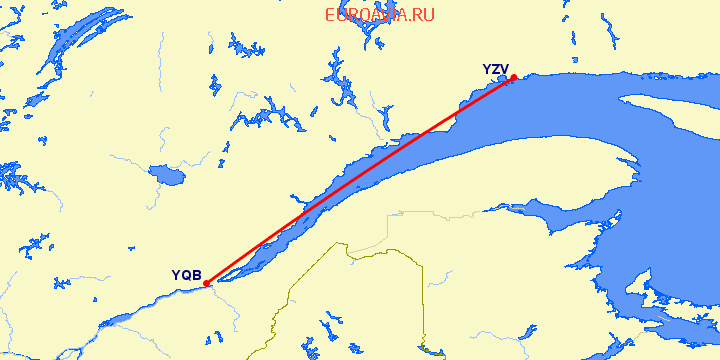 перелет Sept-Iles — Квебек на карте