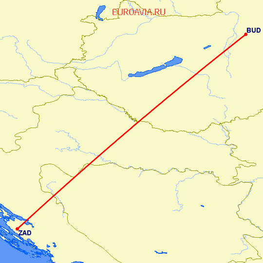 перелет Задар — Будапешт на карте