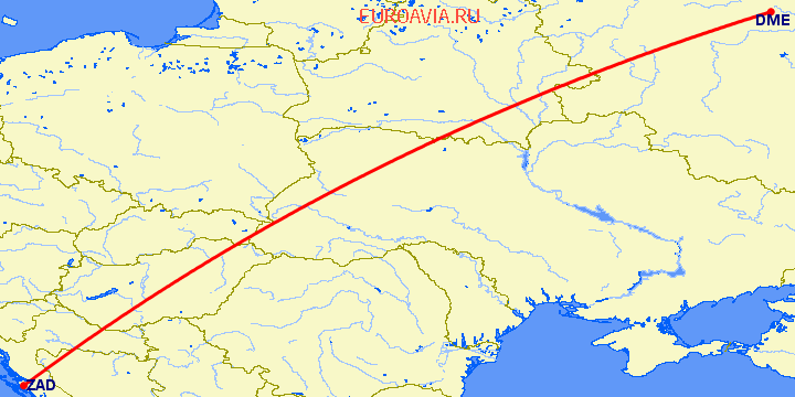 перелет Задар — Москва на карте