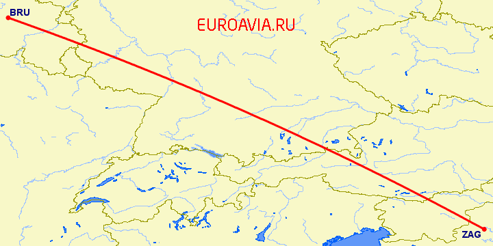 перелет Загреб — Брюссель на карте
