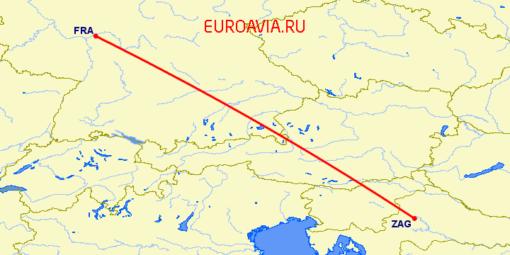 перелет Загреб — Франкфурт на Майне на карте